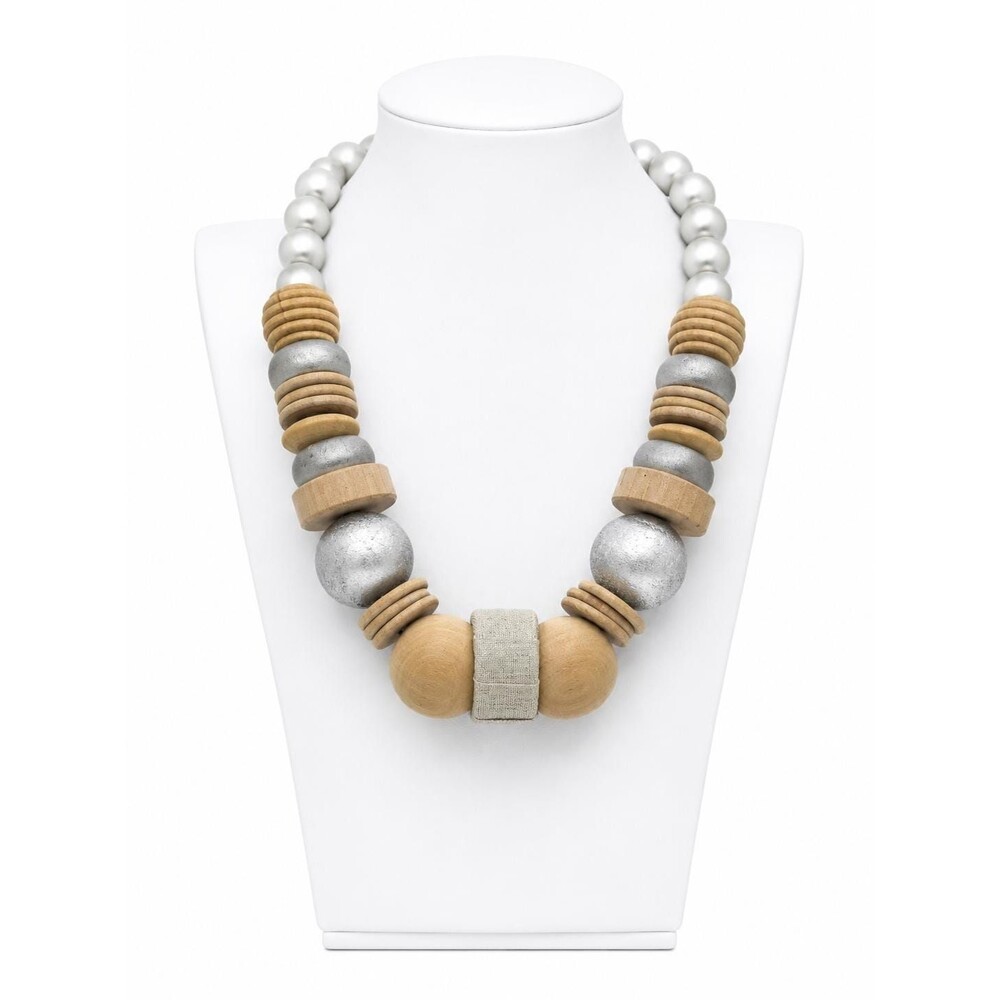 Lenora Dame Statement Necklace Wood Bead Mixed Media Chunky Beaded Necklace